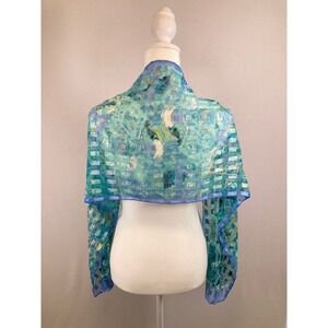 Artistic Burnout Womens OS Teal Blue Abstract Metallic Sheer Scarf